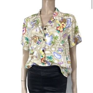 CARRIBEAN JOE button front shirt short sleeve map print